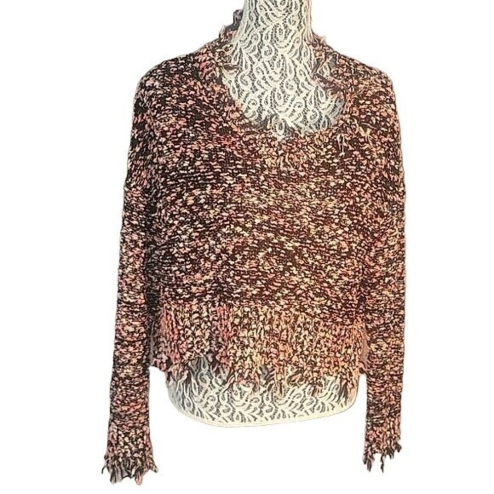 Made With Love by PCT Distressed Marled Chunky Knit Sweater Pink Black XL Y2K